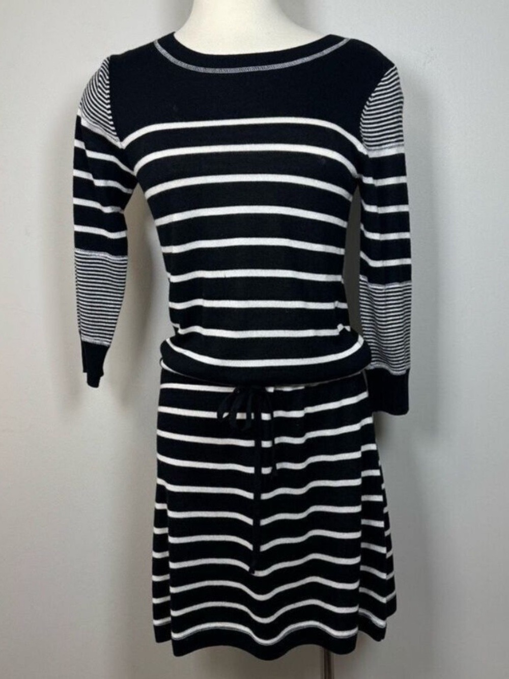 Rachel Zoe Black and White Striped Long Sleeve Dress XS